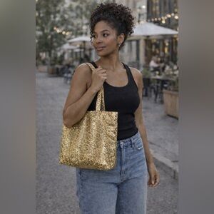 Holiday Stylish Casual Chic Sparkly Soft Retro Y2K Coquette Fun Gold Sequin Tote